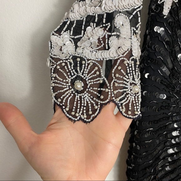 Vintage Negpal Silk Beaded Sequin Midi Dress S - Picture 5 of 16